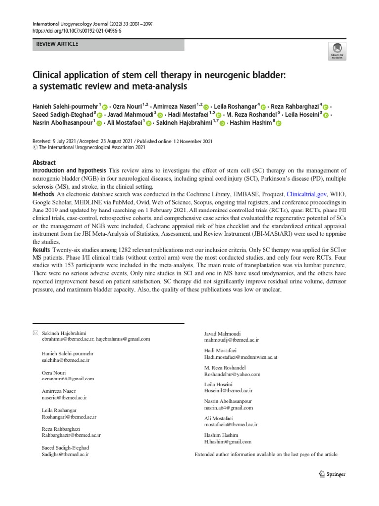 Stem Cell Therapy for Neurogenic Bladder | PDF | Spinal Cord Injury ...