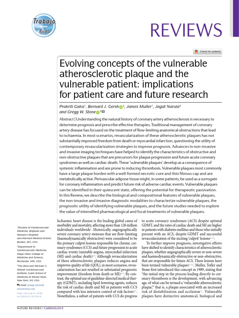 Evolving Concepts of The Vulnerable Atherosclerotic Plaque and The ...