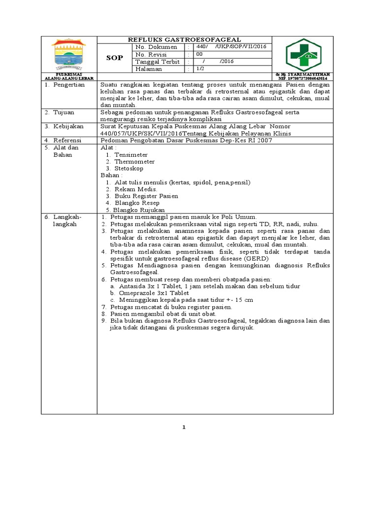 Sop Refluks Gastroesofageal | PDF