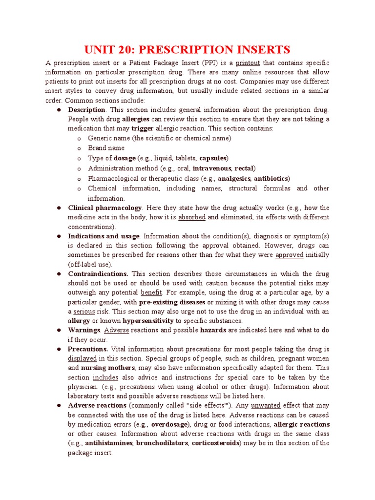 Understanding Prescription Drug Information A Summary of Key Sections Commonly Included in