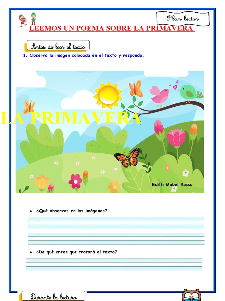 Poema y actividades sobre la primavera | PDF | Temporada de primavera ...