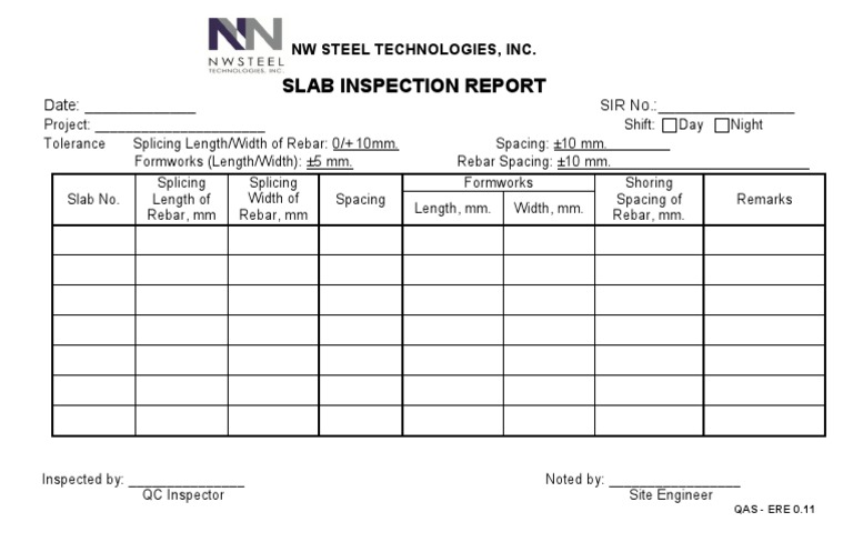 QAS - ERE 0.11 Slab Inspection Report | PDF