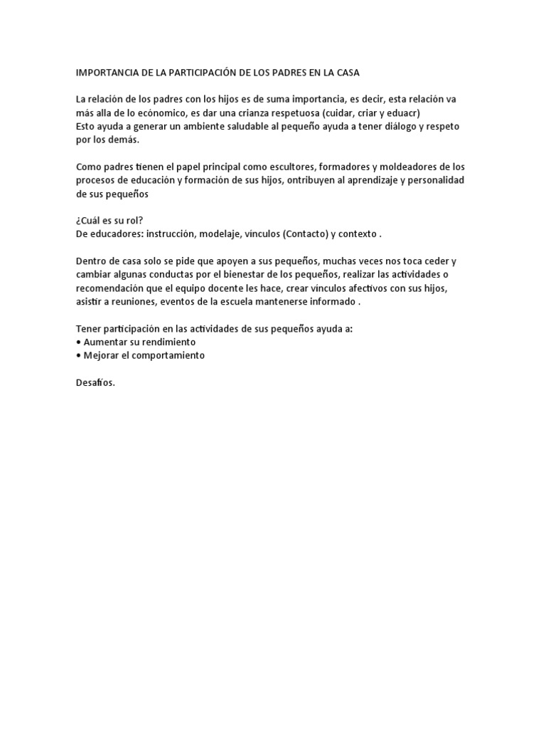 Importancia de La Participación de Los Padres en La Casa | PDF