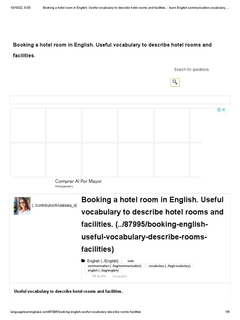 Booking A Hotel Room in English. Useful Vocabulary To Describe Hotel