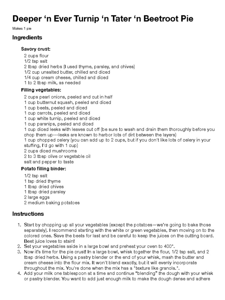 Deeper 'n Ever Beetroot Pie Recipe | PDF | Baking | Beetroot