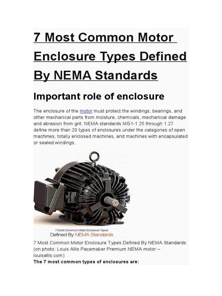 7 Most Common Motor Enclosure Types Defined by NEMA Standards PDF