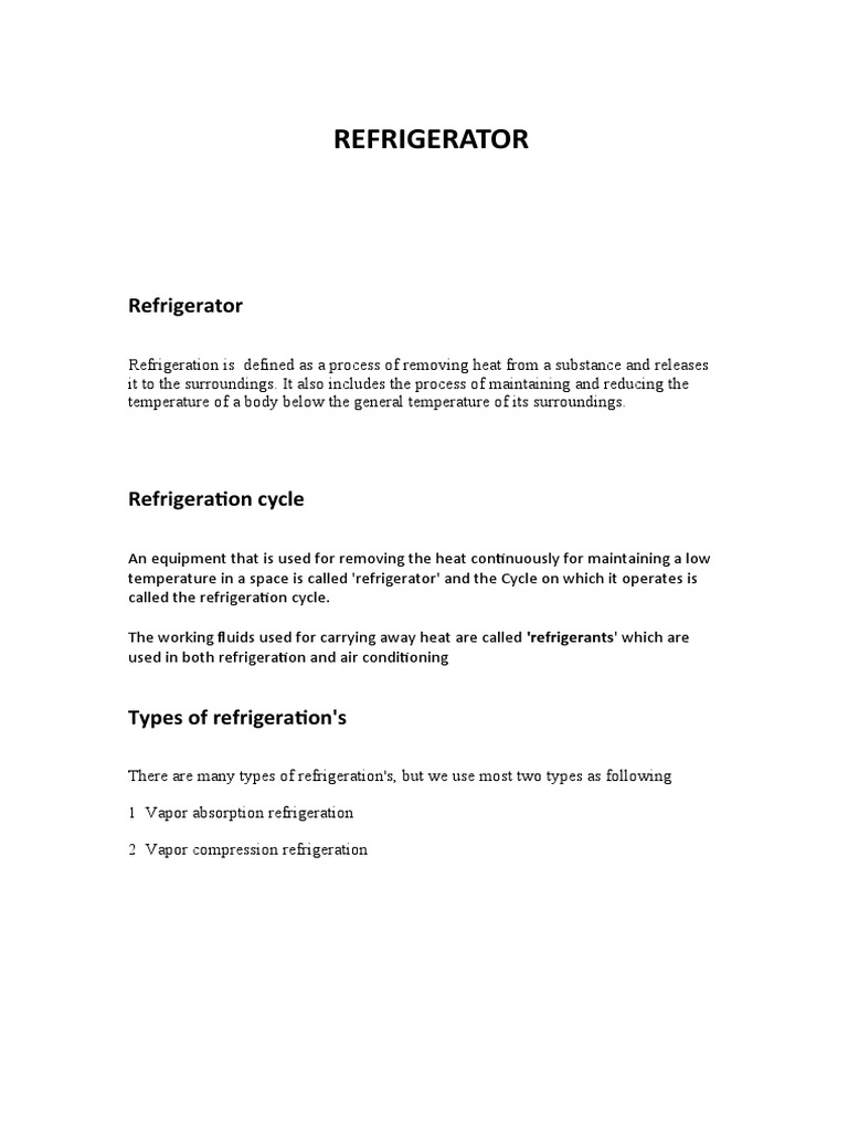 Refrigerator Project PDF Physical Quantities Chemical Engineering