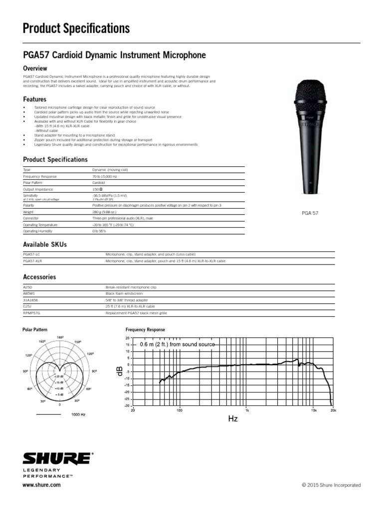 Pga57 Specification Sheet English PDF Microphone Electronic