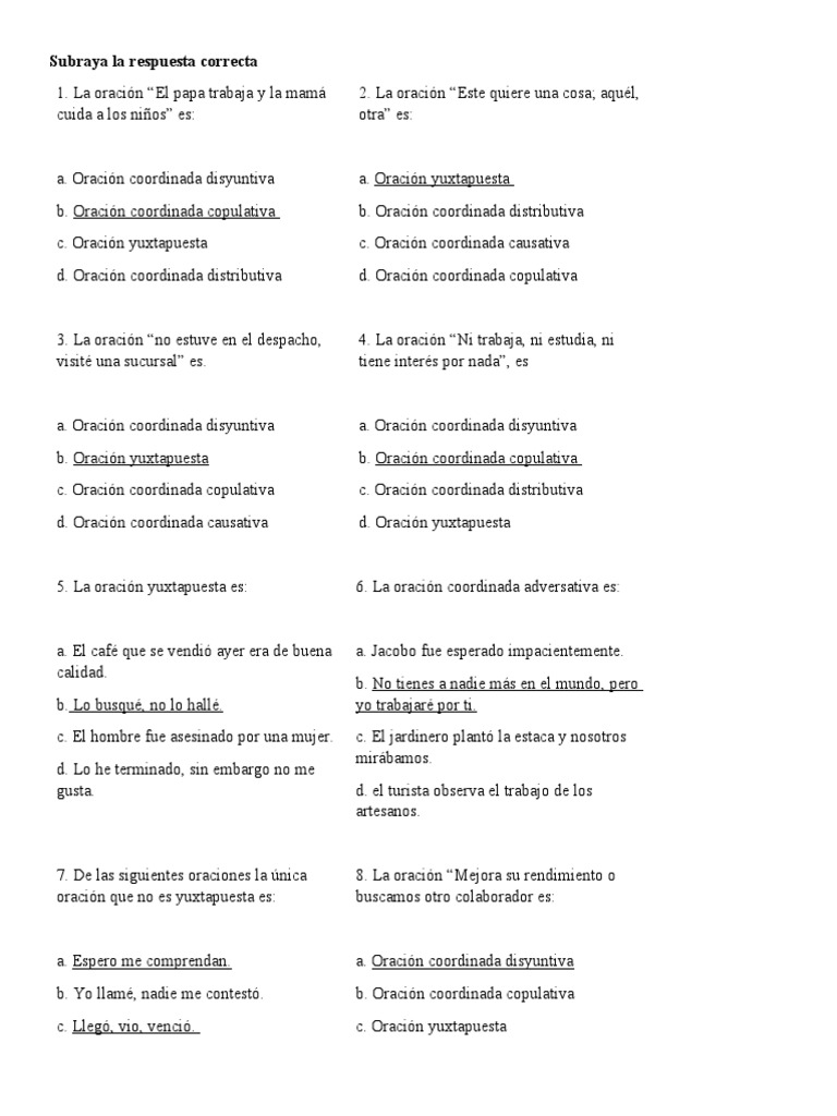 Ejercicios de Oraciones Coordinadas | PDF | Artes del Lenguaje y ...