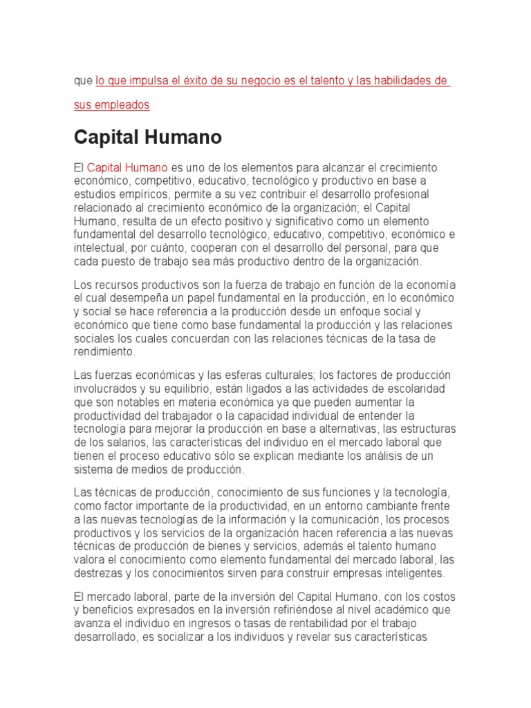 Capital Humano Pdf Capital Humano Capital Economía