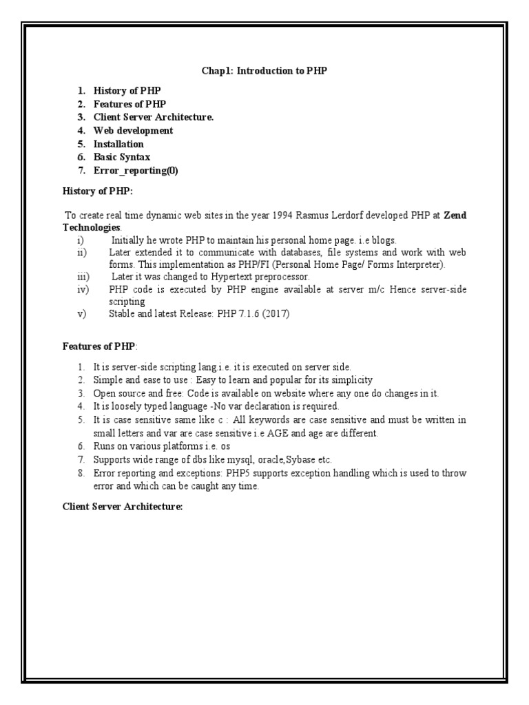 Chap1 intro to php pdf php world wide web