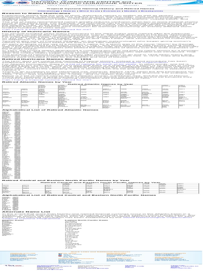 Hurricane Naming History and Retirements | PDF | Tropical Cyclones ...
