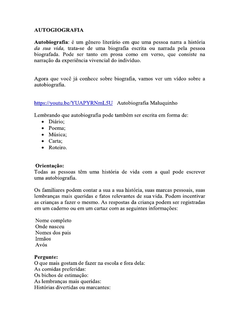 Roteiro para Escrever Uma Autobiografia | PDF