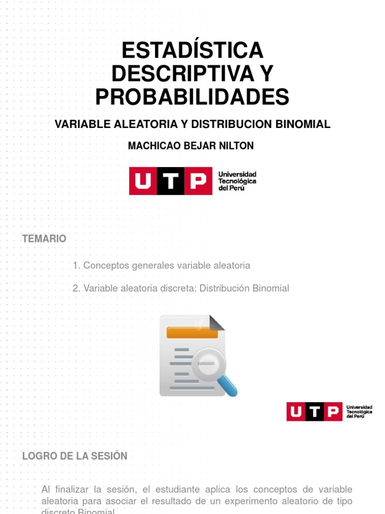 S09 s1 distribucion binomial utp final pdf variable aleatoria