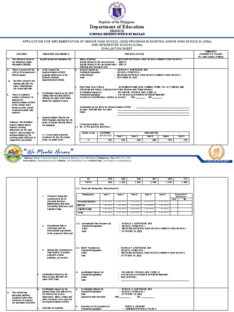 Shs Application Checklist Pdf