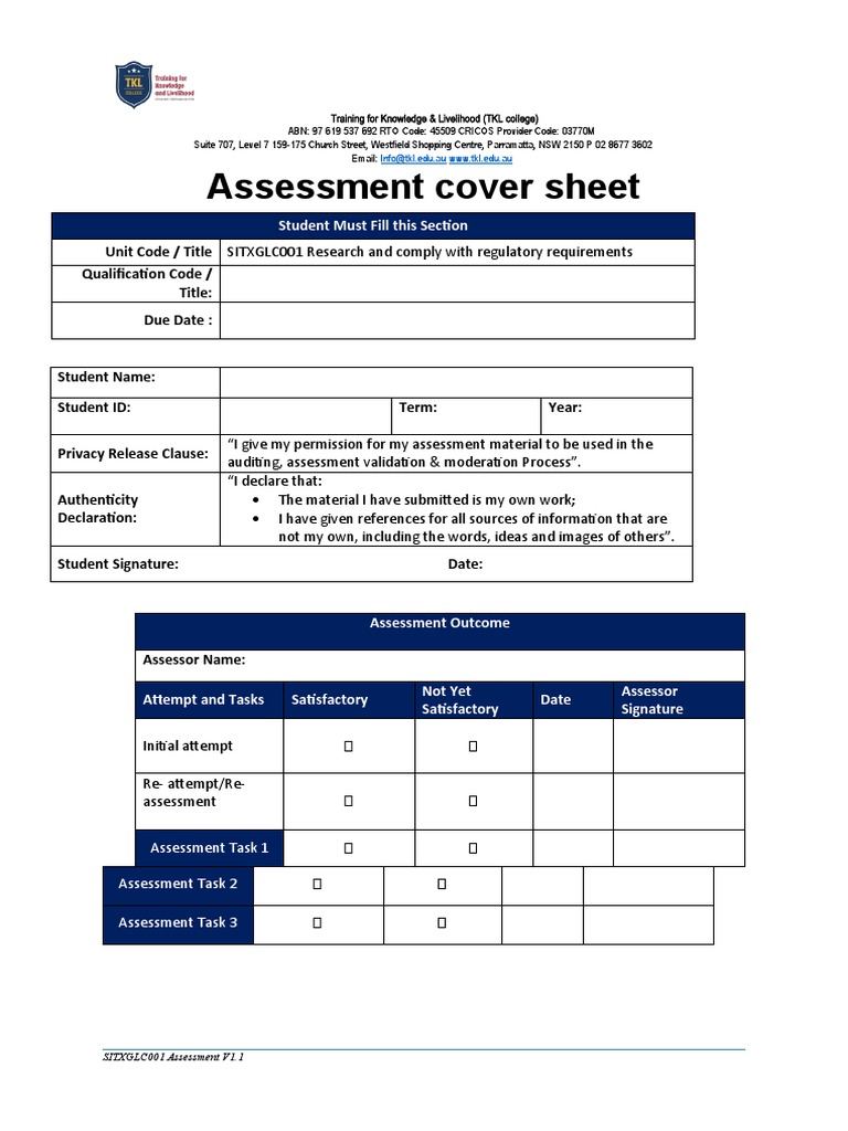 SITXGLC001 Student Assessment Tasks MT | PDF | Employment | Regulatory ...