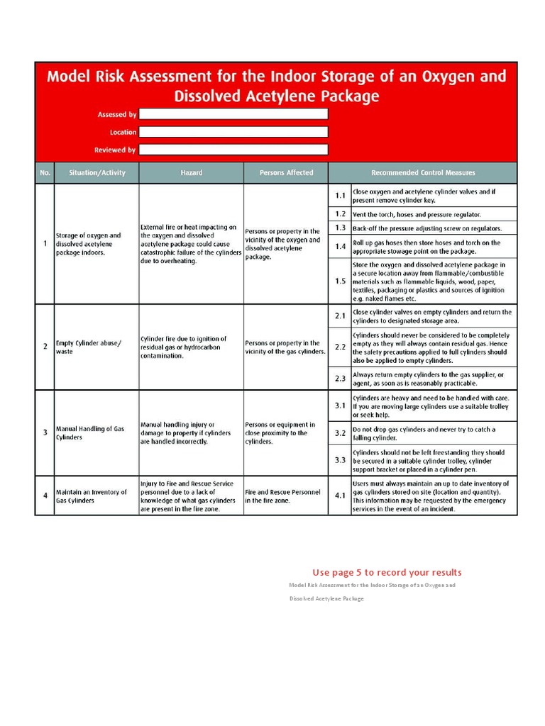 Risk Assessment for Oxygen & Acetylene Storage | PDF