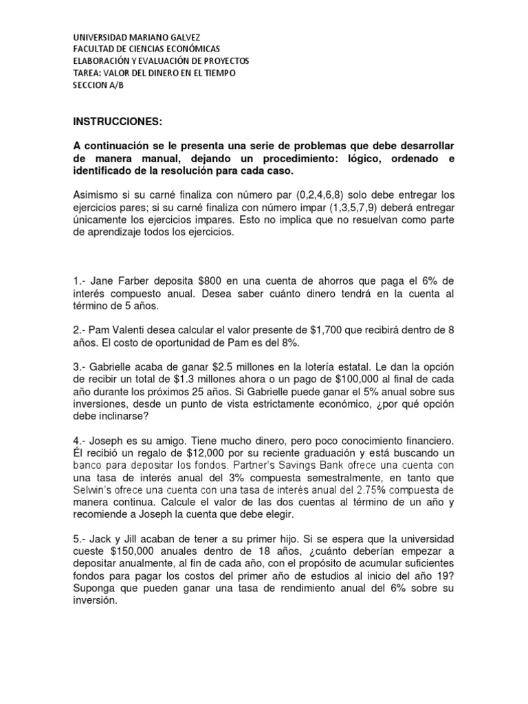 Ejercicios de Valor del Dinero en el Tiempo | PDF | Inflación | Costo ...