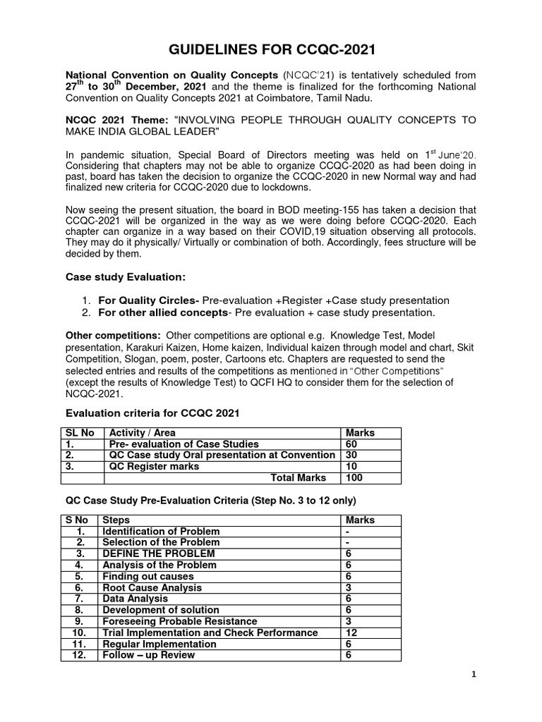 CCQC-2021 Guidelines and Evaluation Criteria | PDF | Business | Evaluation