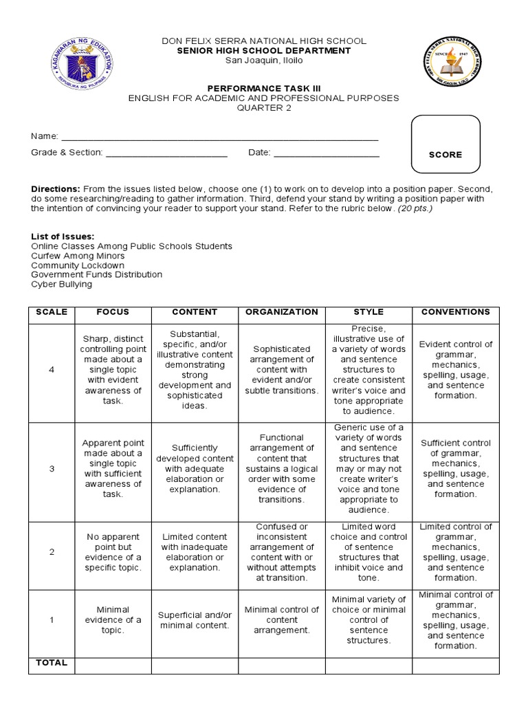 Quarter 2 Position Paper Guidelines | PDF | Grammar | Communication