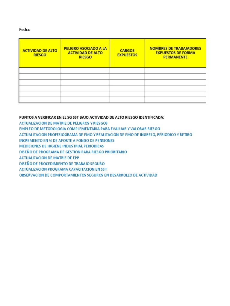 4 MODELO REAL Formato Listado Personal Actividades Alto Riesgo (Decreto ...