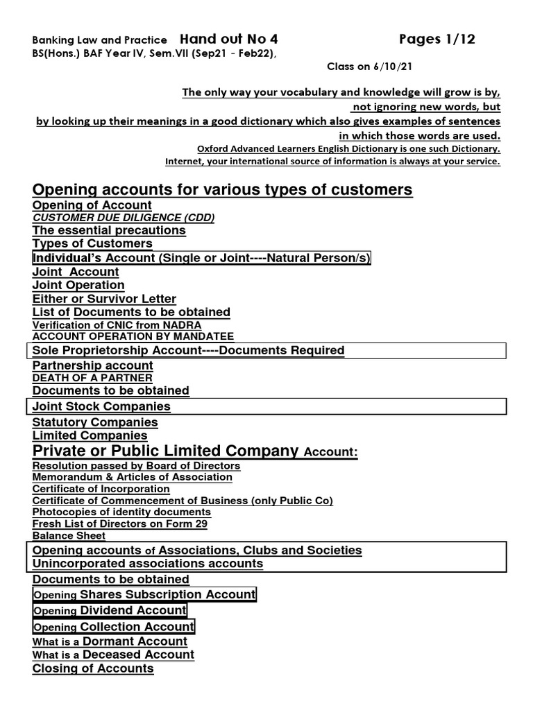 Opening Accounts and Customer Due Diligence An Overview of Key Considerations and Procedures