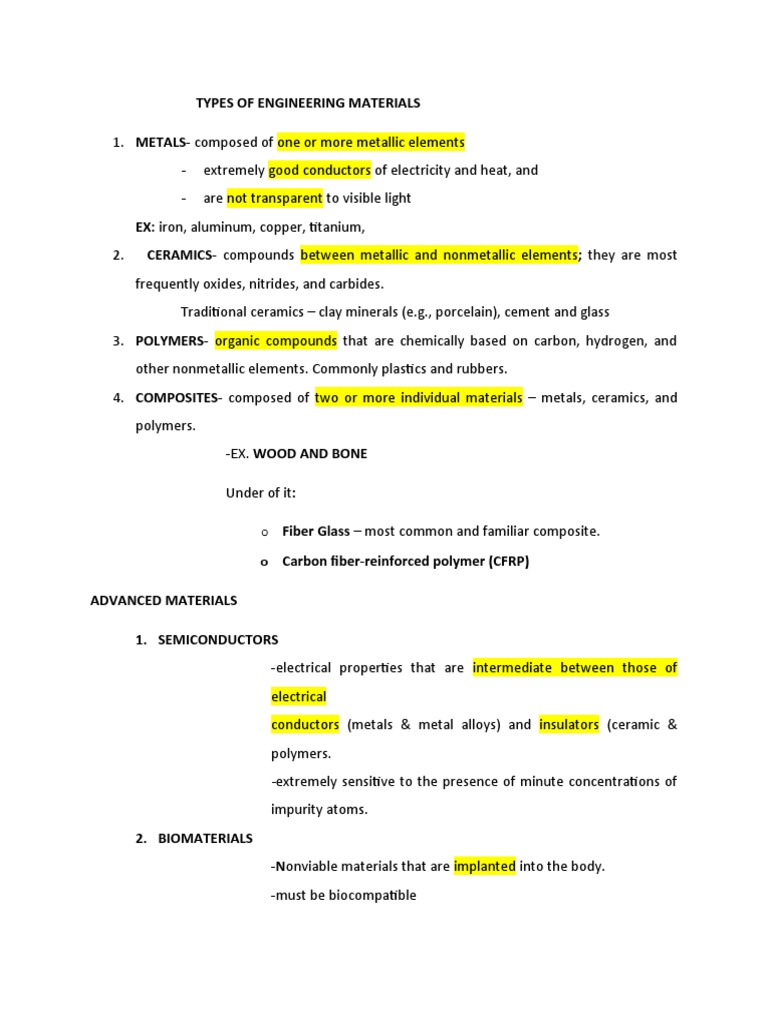 Reviewer Mes Types of Engineering Materials and Testing of Materials