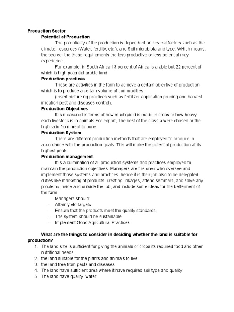Agricultural Production Potential and Practices | PDF | Agriculture | Farms
