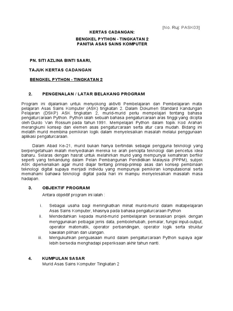 Kertas Kerja Python-Tingkatan 2 Pask03 | PDF