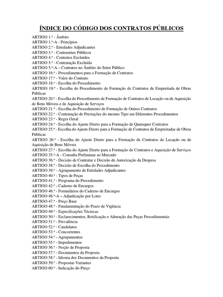 Índice Do Código Dos Contratos Públicos | PDF | Direito Civil (sistema ...