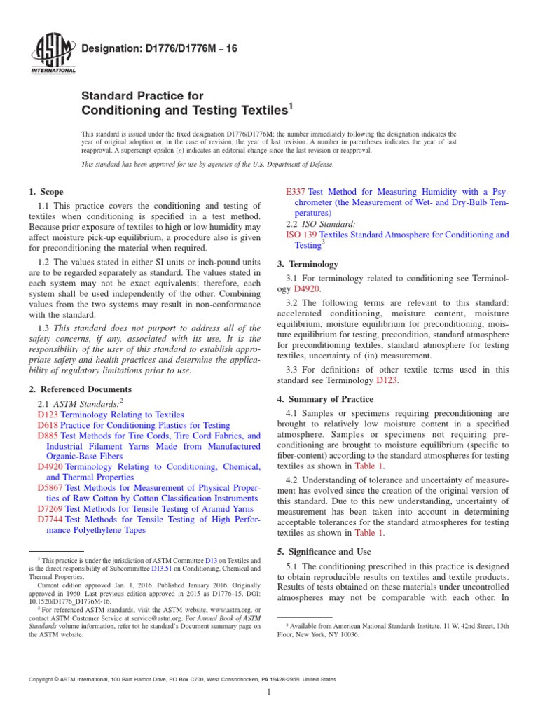 Conditioning and Testing Textiles Standard Practice For PDF Yarn