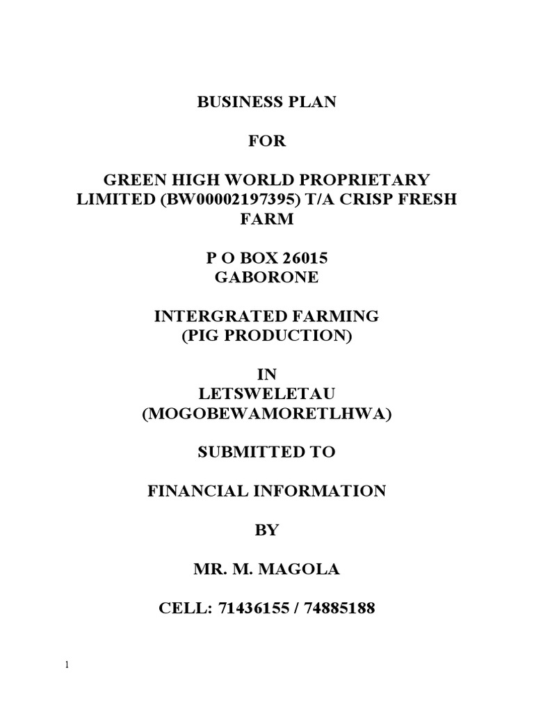 Business PlanFeeds Production PDF Pig Pricing
