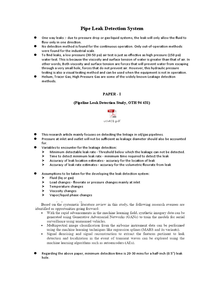 Pipeline Leak Detection Methods Overview | PDF | Leak | Pressure