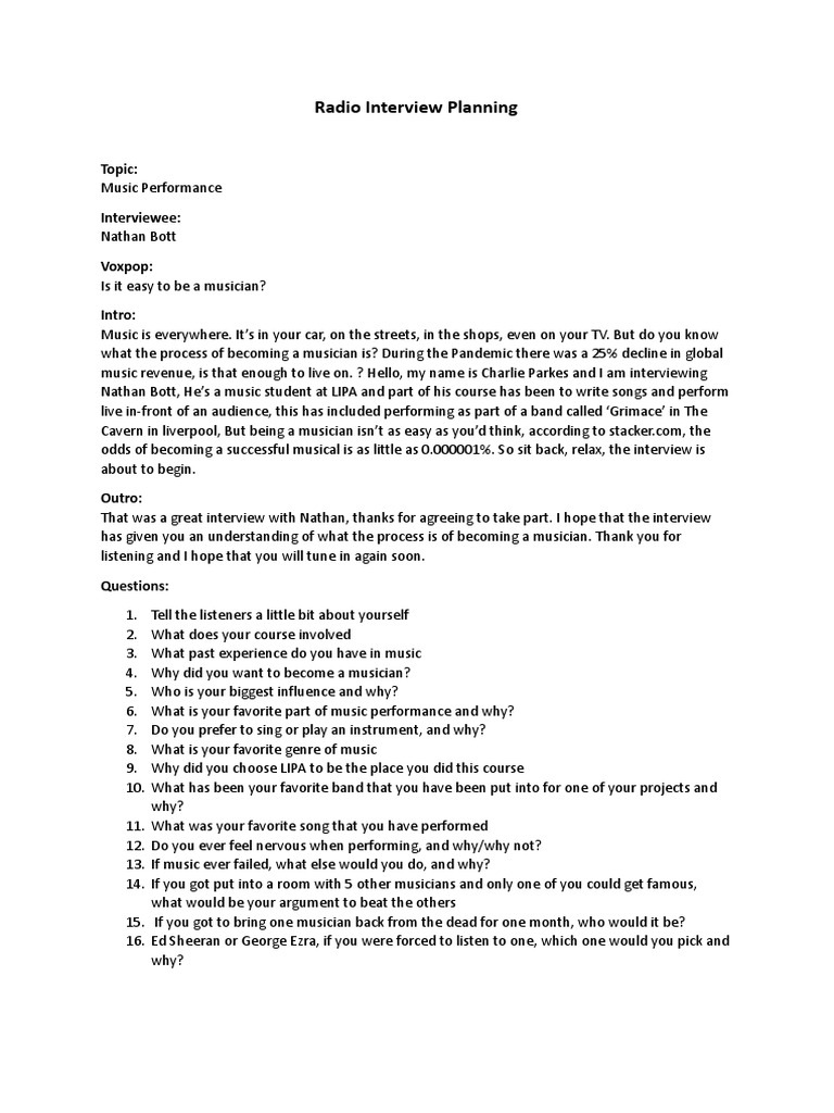 Music Performance Interview Tips Pdf Art