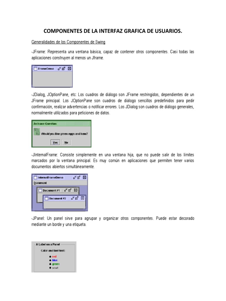 Componentes de JFrame en Swing | PDF | Java (lenguaje de programación ...