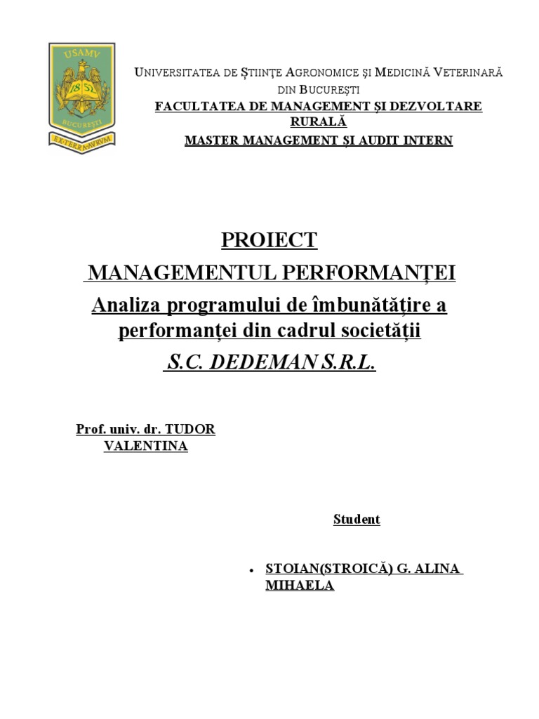 PROIECT Analiza Unui Program de Imbunatatire A Performantei Din Cadrul ...