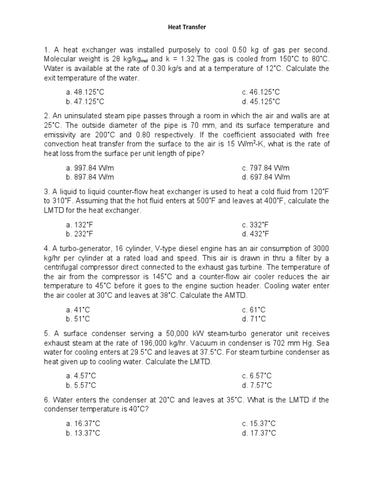 Heat Exchanger Sample Problems (Students) PDF Heat Exchanger Heat