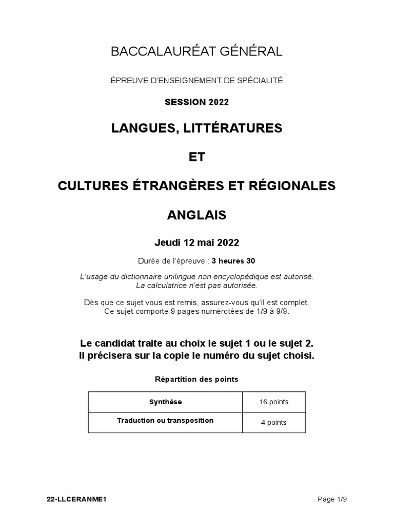 Sujet LLCER Anglais 2022 PDF Elvis Presley