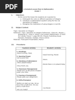 Detailed Lesson Plan (Operation On Integers) Lady