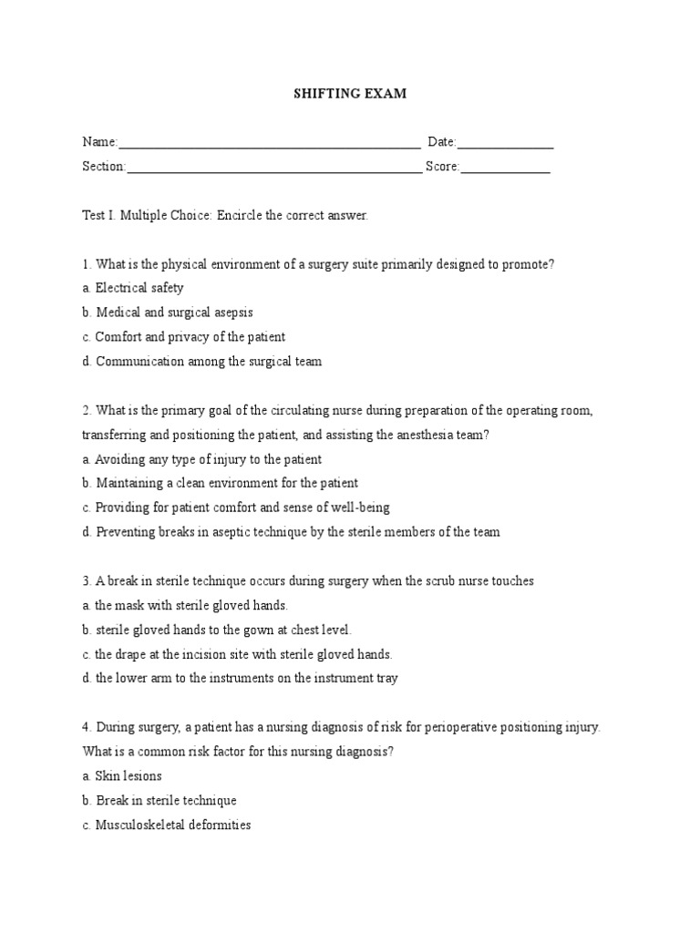 Shifting Exam on Sterile Technique | PDF | Surgery | Causes Of Death