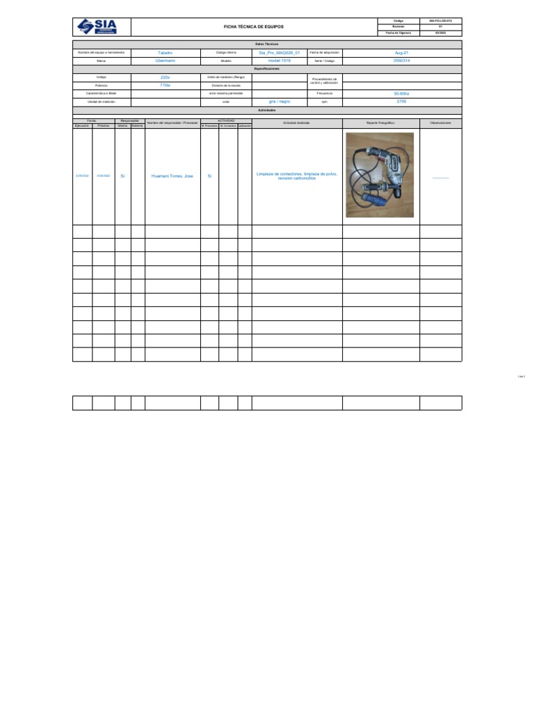 19 - Ficha Técnica - TALADRO UBERMAN 3550314 | PDF | Metrología