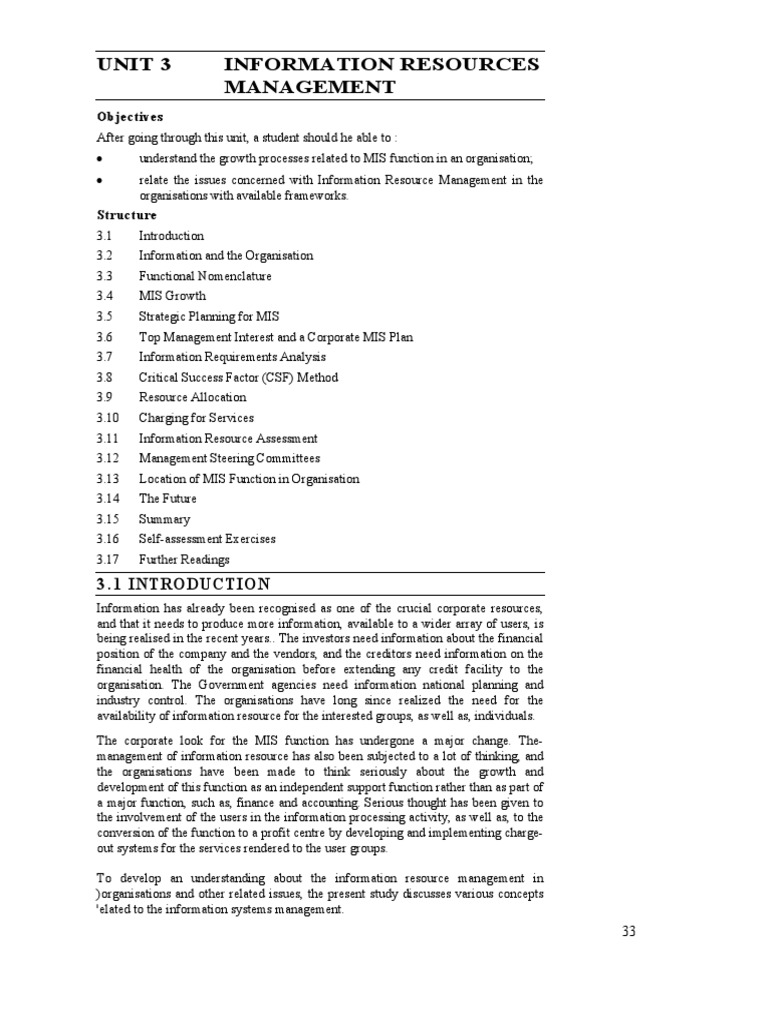 Information Resource Management Overview | PDF | Strategic Management ...