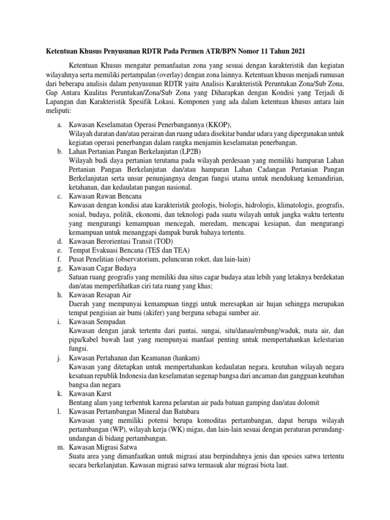 Ketentuan Khusus RDTR Permen ATR/BPN 2021 | PDF