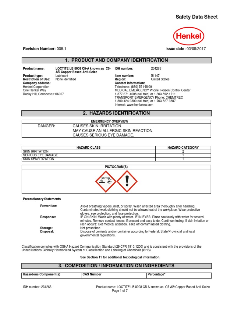 43Loctite LB8008 C5a MSDS PDF Dangerous Goods Safety