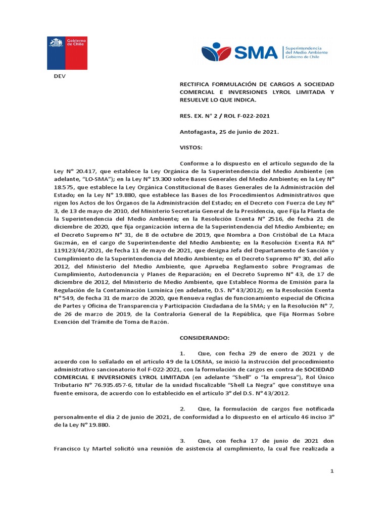 Rectificación de Cargos a Lyrol Limitada | PDF | Debido al proceso ...