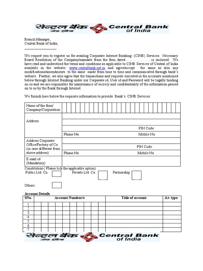 Application Form For CINB | PDF | Online Banking | Banks &amp; Banking