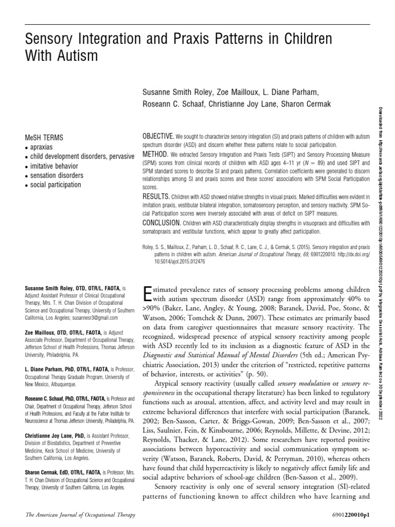 Sensory Integration and Praxis Patterns in Children With Autism | PDF ...