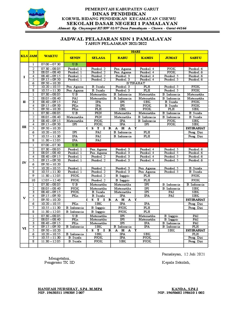 Jadwal Pelajaran 2021 | PDF