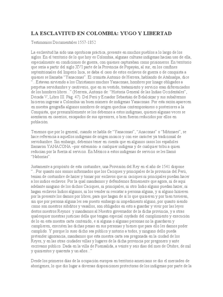 Abolición de la Esclavitud en Colombia | PDF | Abolicionismo | Esclavitud
