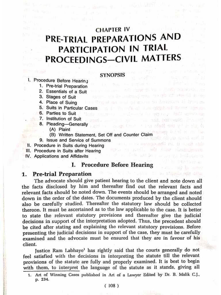 Civil Matters - Pre Trial | PDF